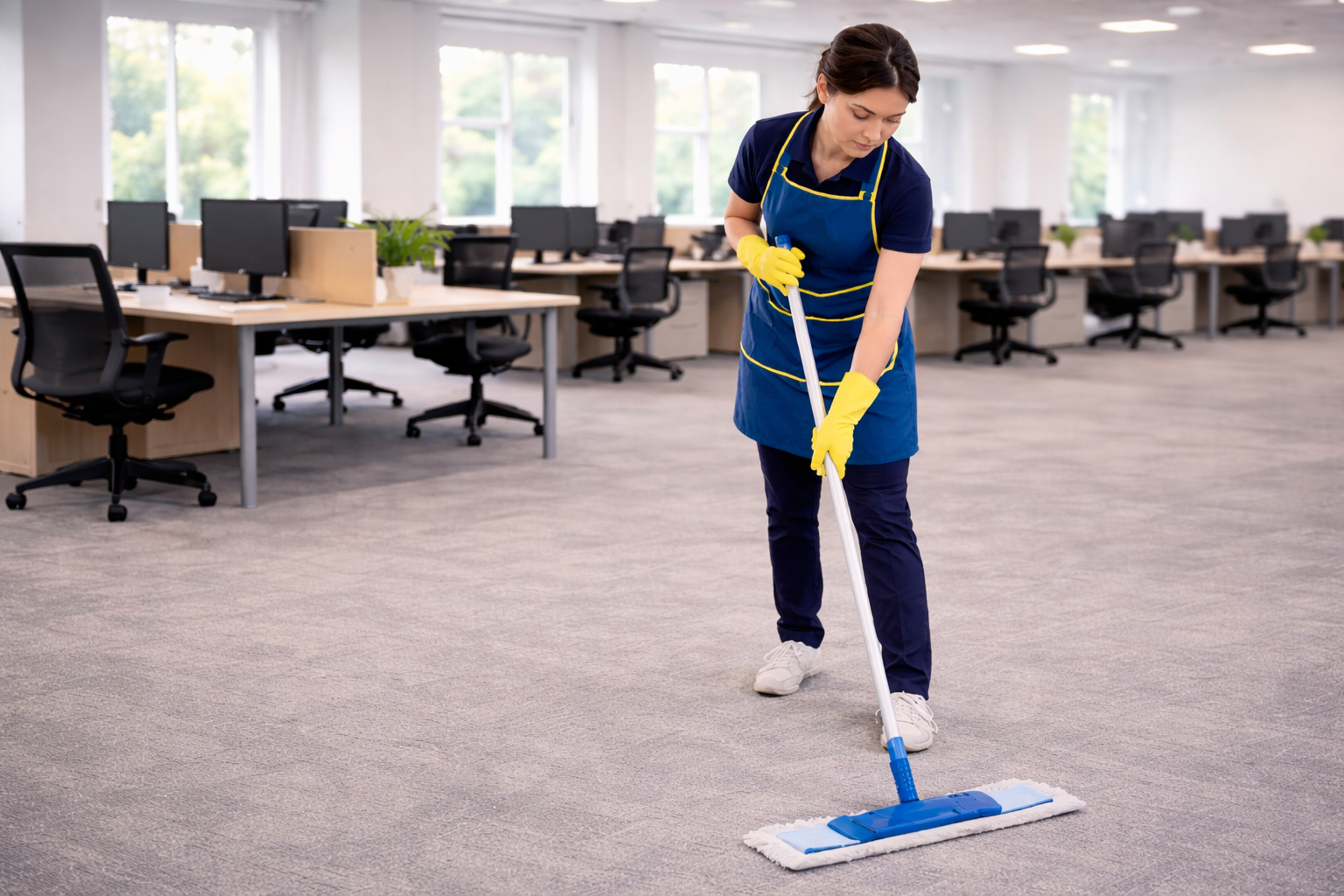 Commercial cleaning service in a modern office